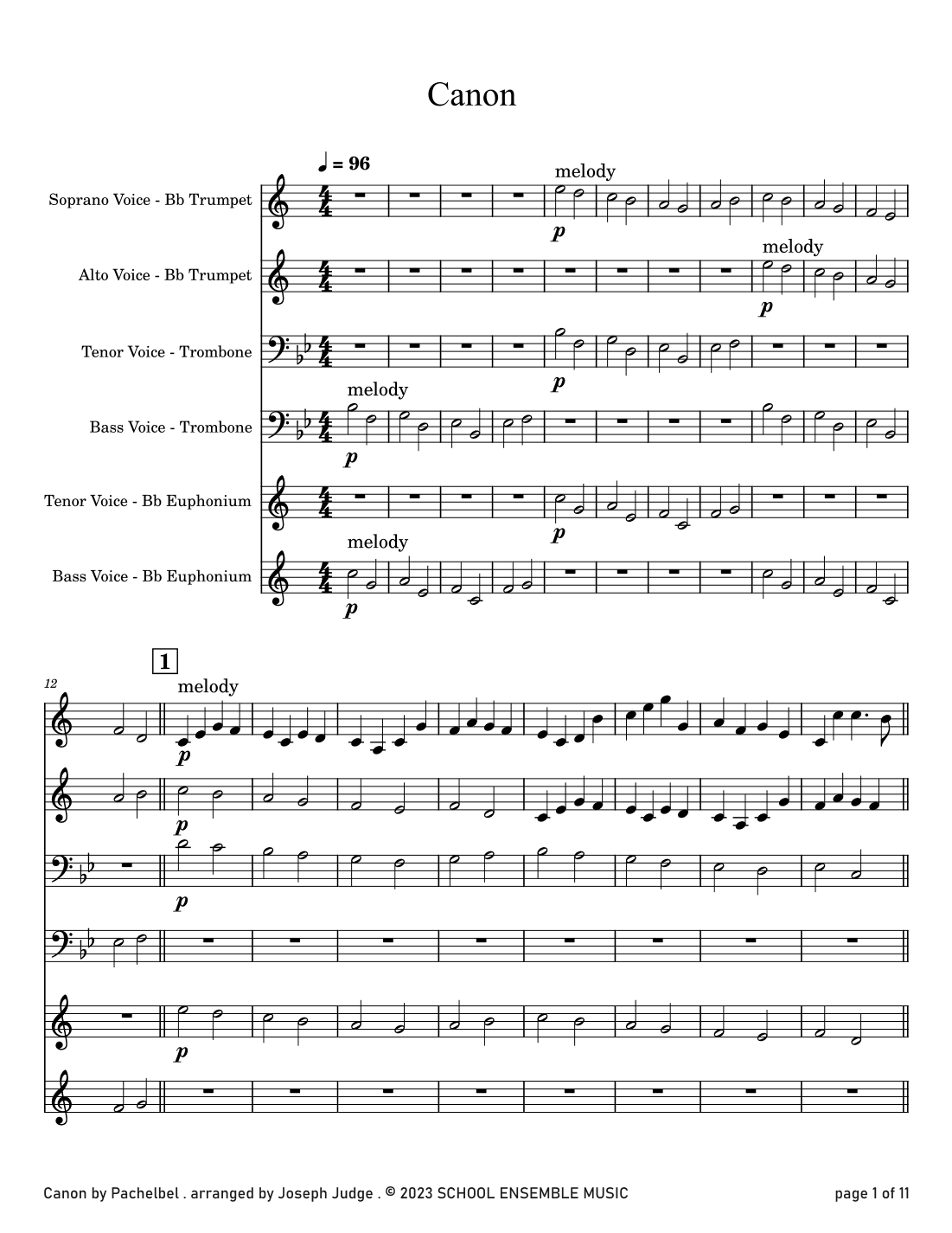 Canon by Pachelbel for Brass Quartet in Schools (arr. Joseph Judge)