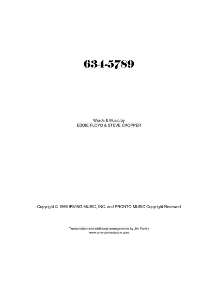 634-5789 (arr. Jim Farley www.arrangementsone.com)