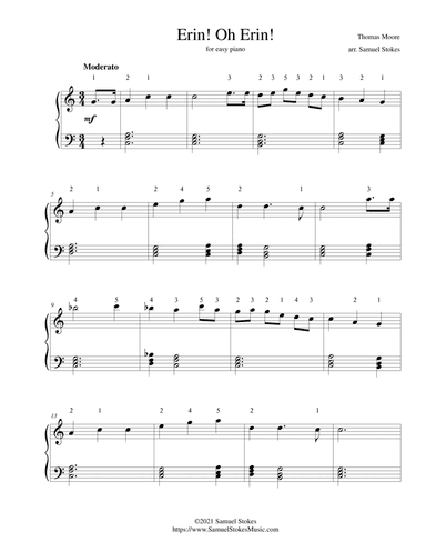 Erin! Oh Erin! - for easy piano (arr. Samuel Stokes)