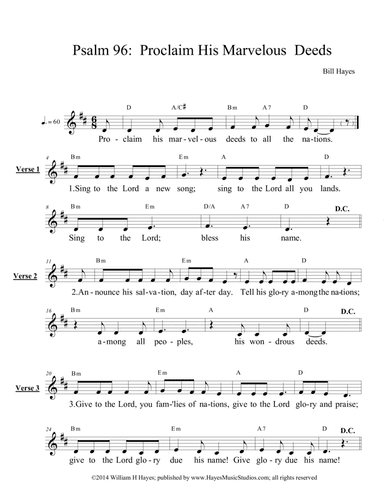 Psalm 96:  Proclaim His Marvelous Deeds (leadsheet)