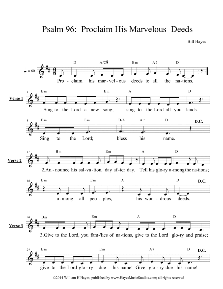 Psalm 96:  Proclaim His Marvelous Deeds (leadsheet)