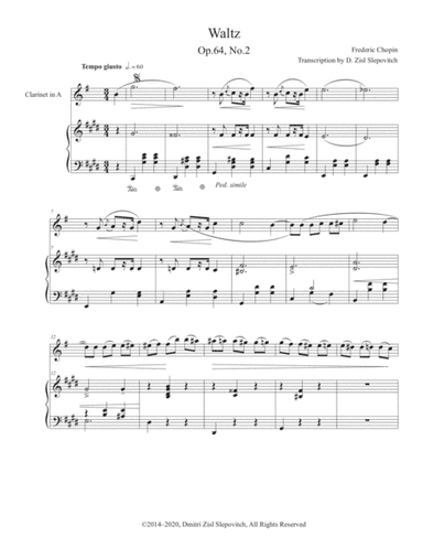 Chopin - Waltz op.64 No.2 for Clarinet in A and Piano (arr. D. Zisl Slepovitch)
