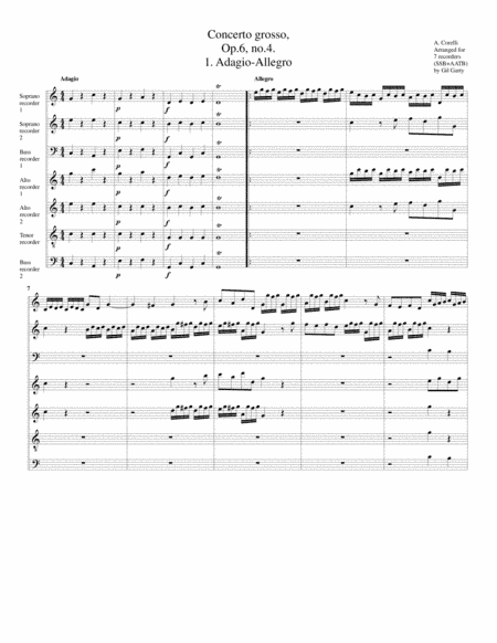 Concerto grosso, Op.6, no.4 (arrangement for 7 recorders) (arr. Gil Garty)