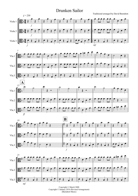 Drunken Sailor for Viola Trio (arr. David Burndrett)