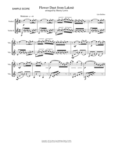 FLOWER DUET from Lakme, DUET FOR 2 VIOLINS (arr. Sherry Lewis)
