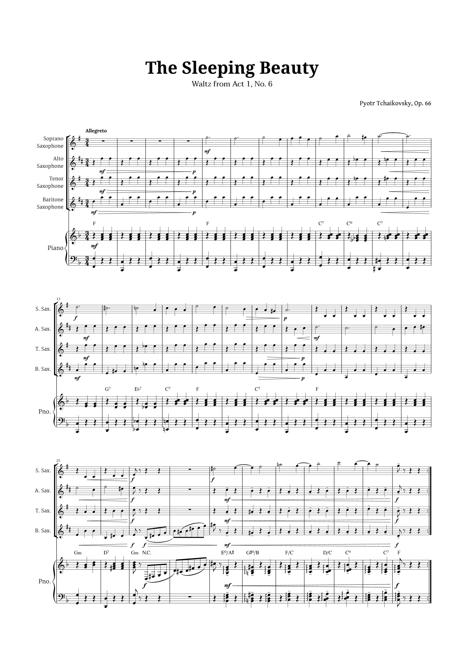 The Sleeping Beauty Waltz for Sax Quartet and Piano (arr. Langanho)