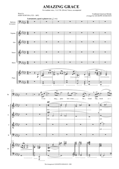 Amazing Grace (SATB, medium voice, piano) (arr. Giuseppe Di Bianco)