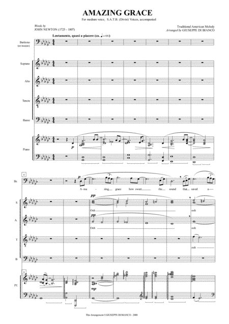 Amazing Grace (SATB, medium voice, piano) (arr. Giuseppe Di Bianco)