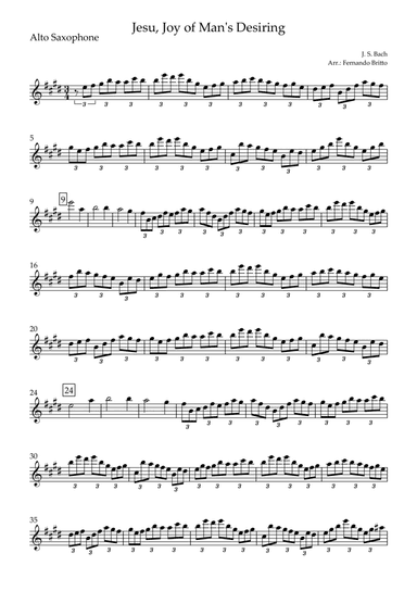 Jesu, Joy of Man's Desiring (J. S. Bach) for Alto Saxophone Solo (arr. Fernando Britto)