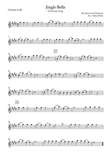 Jingle Bells (Christmas Song) for Clarinet in Bb Solo (arr. Fabio Britto)