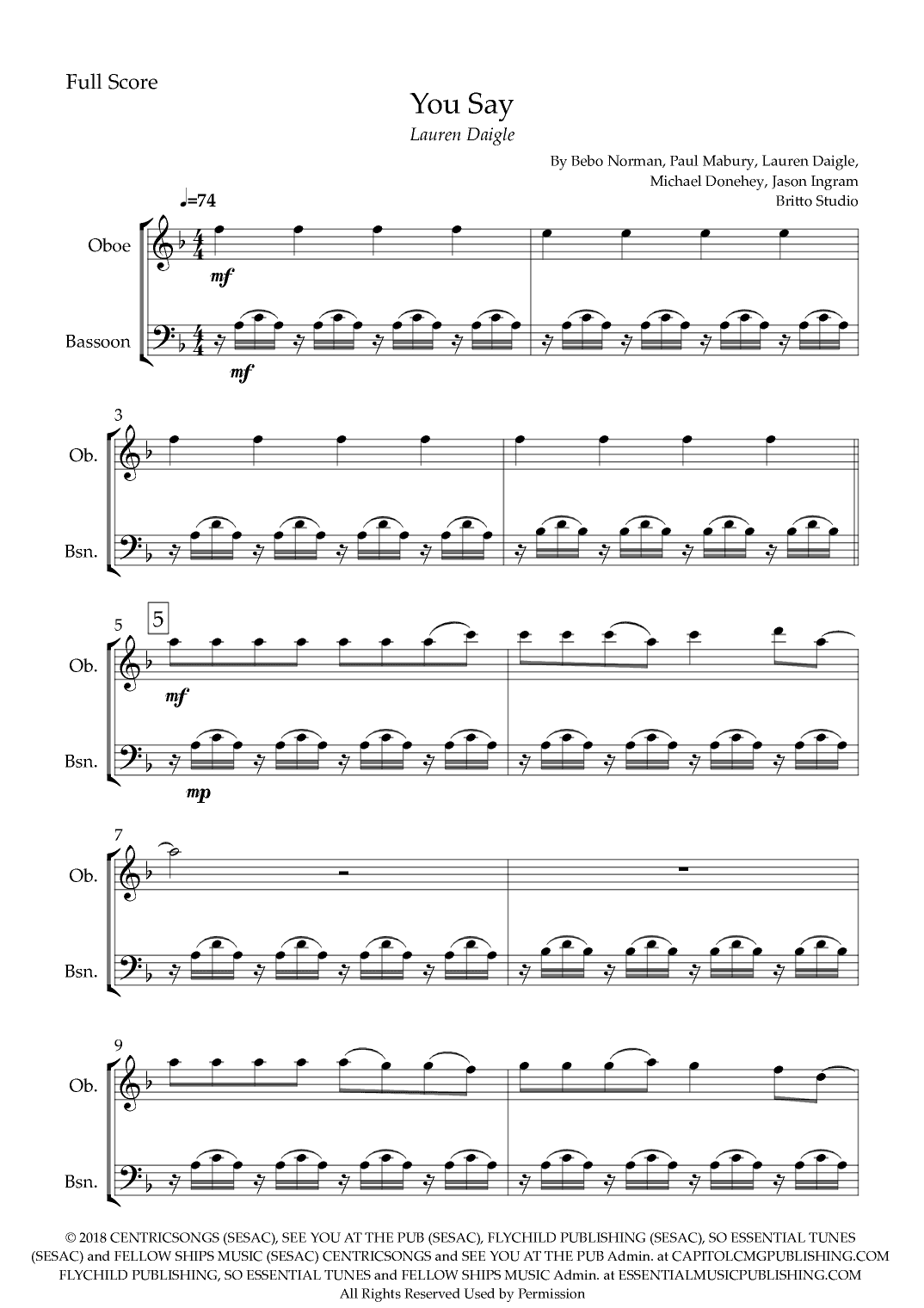 You Say (arr. Fabio Britto)