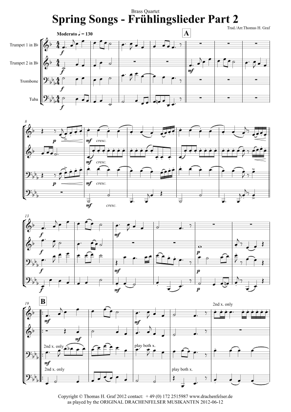 Spring Songs - Frühlingslieder - Part 2 - German Folk Songs - Brass Quartet (arr. Thomas H. Graf)