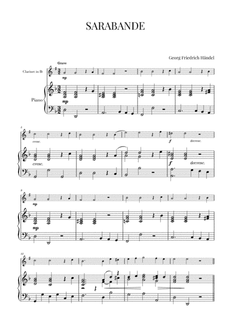 Haendel - Sarabande HWV 437 (for Clarinet and Piano) (arr. Cadenza Editions)