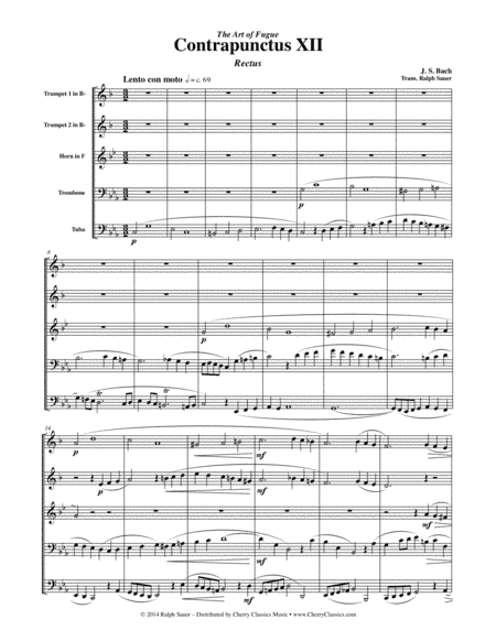 Contrapunctus XII from "The Art of Fugue" for Brass Quintet (arr. Ralph Sauer)