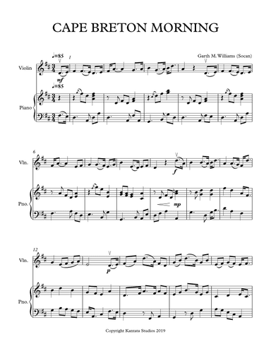CAPE BRETON MORNING FOR SOLO VIOLIN AND PIANO