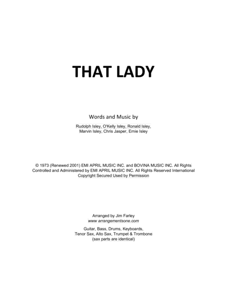 That Lady, Pt. 1/that Lady, Pt. 2 (arr. Jim Farley www.arrangementsone.com)