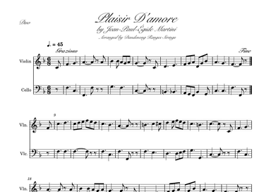 Plaisir d'amour "Pleasures of Love" for Violin & Cello (arr. Dandenong Ranges Strings)