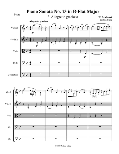 Piano Sonata No. 13, Movement 3 (arr. Joshua Choe)