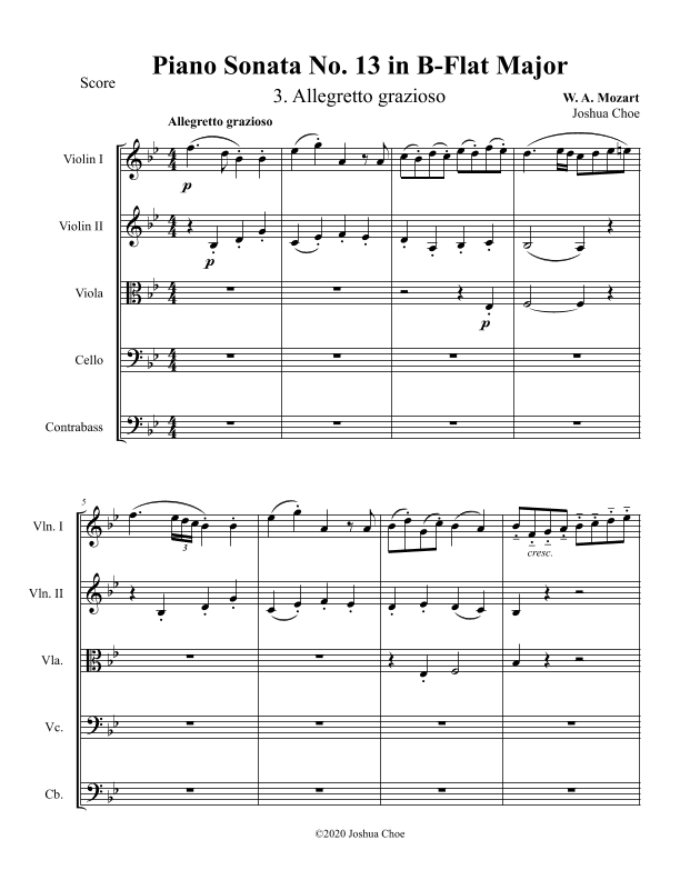 Piano Sonata No. 13, Movement 3 (arr. Joshua Choe)