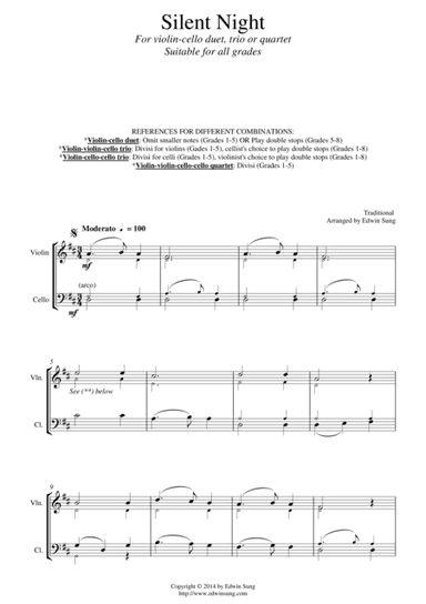 Silent Night (for violin-cello duet, trio or quartet. Suitable for ALL grades) (arr. Edwin Sung)