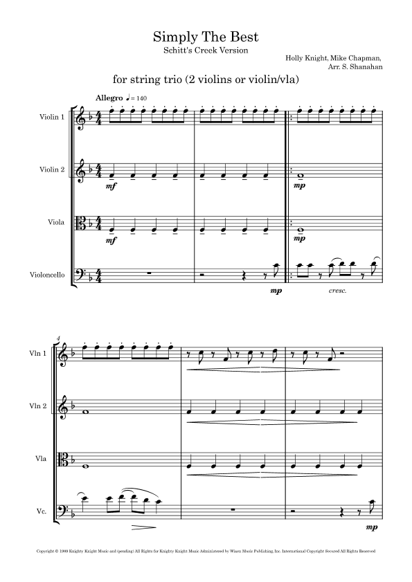 The Best (simply The Best) (arr. Sybil Shanahan, Beaux Strings)