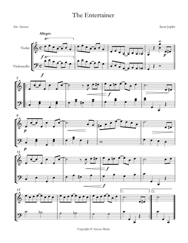 The Entertainer - Violin and Cello - Easy Version (arr. Arezzo Music)