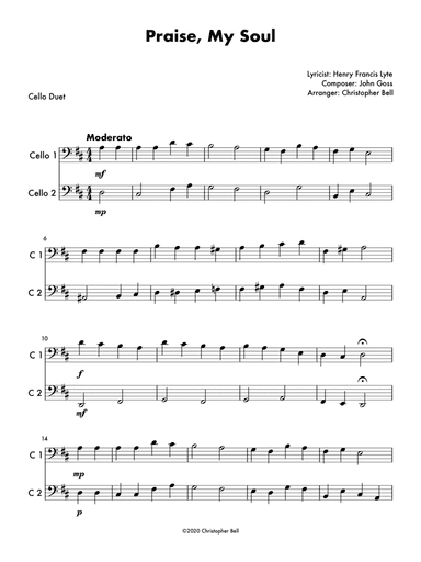 Praise, My Soul - Easy Cello Duet (arr. Christopher Bell)