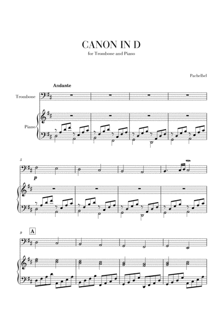 Canon in D for Trombone and Piano (arr. Cadenza Editions)