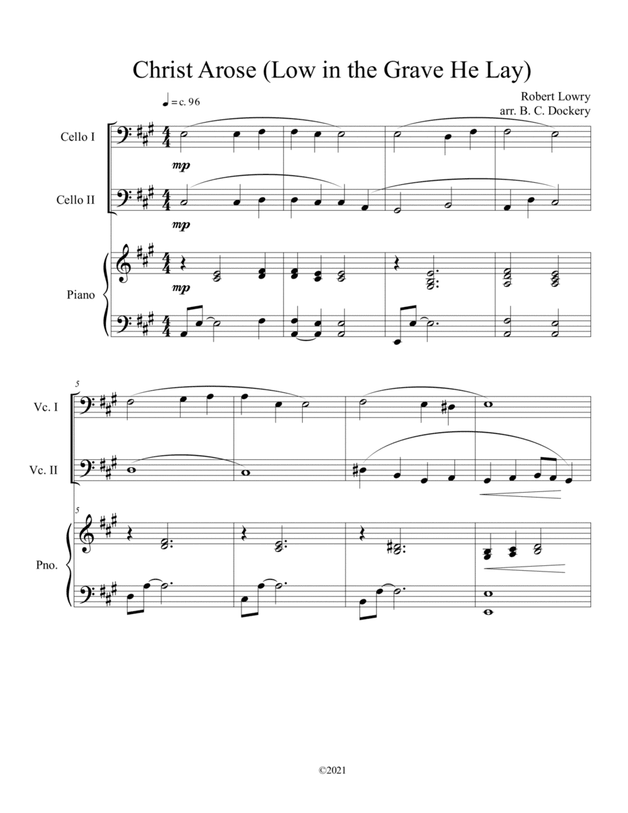 Christ Arose (Low in the Grave He Lay) for cello duet with optional piano (arr. B. C. Dockery)