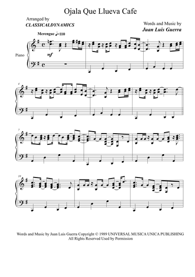 Ojala Que Llueva Cafe (arr. ClassicalDynamics)