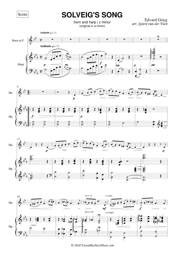 Solveig's Song for horn and harp (arr. Sjoerd van der Veen)