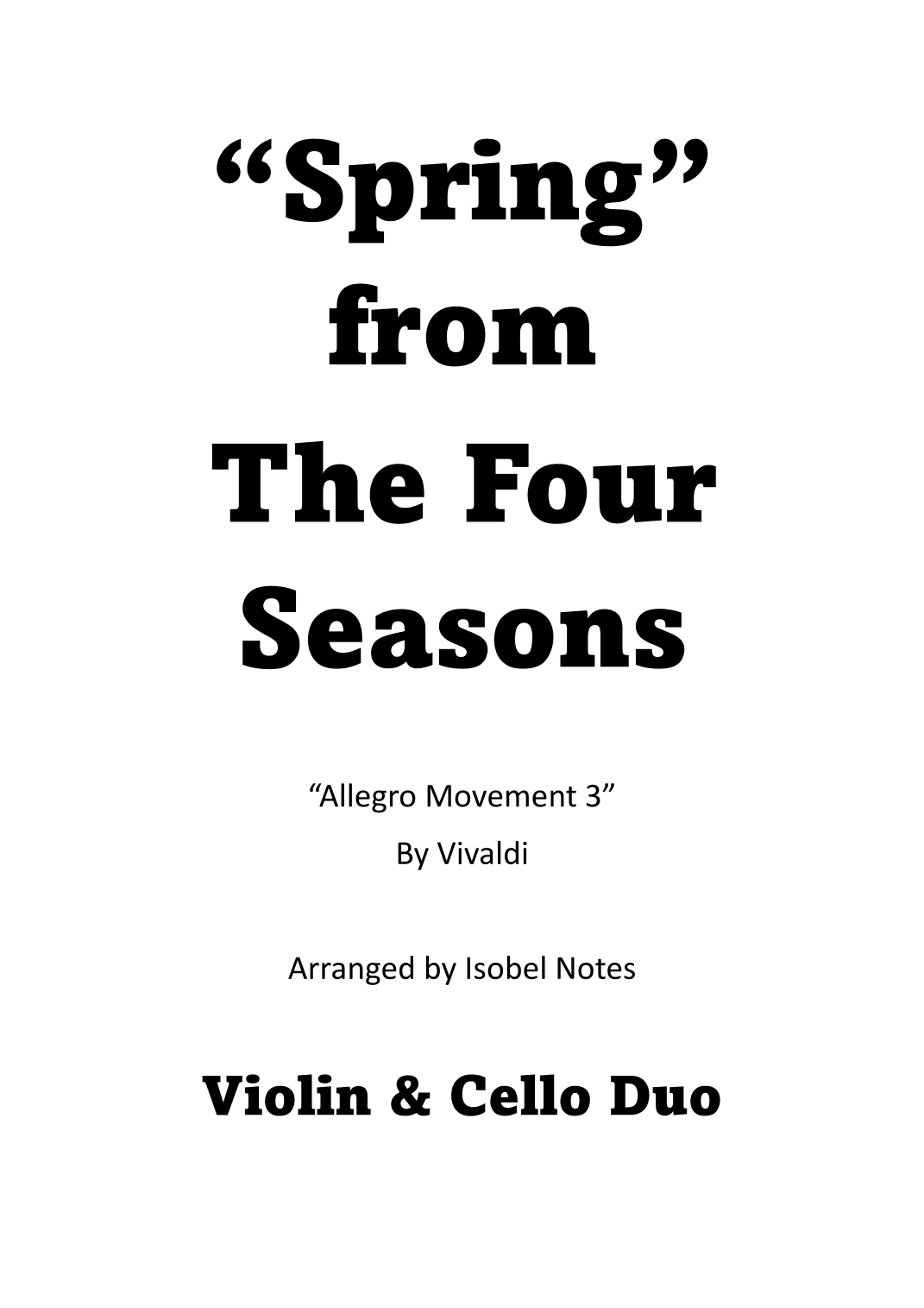 "Spring" from The Four Seasons Allegro Movement 3 - Violin & Cello Duo (arr. Isobel Notes)