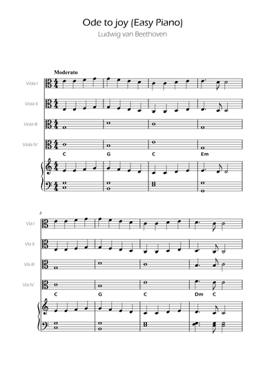 Ode To Joy - Easy Viola Quartet w/ piano accompaniment (arr. Ygor Nunes)