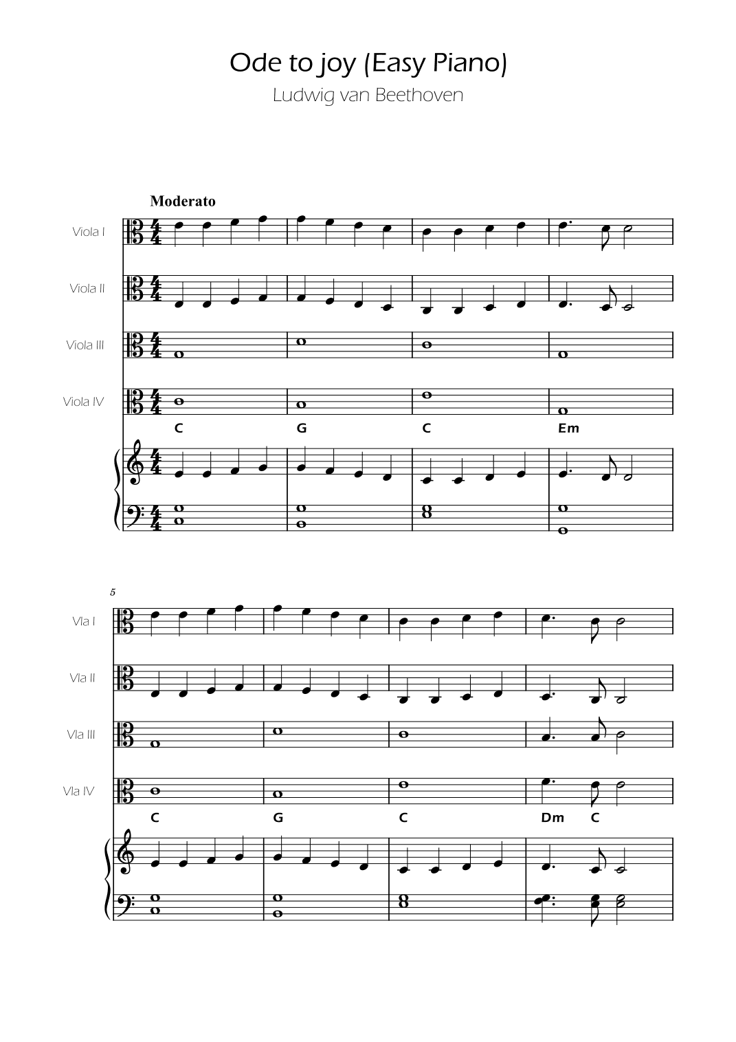 Ode To Joy - Easy Viola Quartet w/ piano accompaniment (arr. Ygor Nunes)