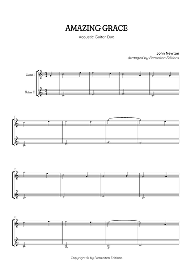 Amazing Grace • super easy acoustic guitar duet sheet music (arr. Benzaiten Editions)