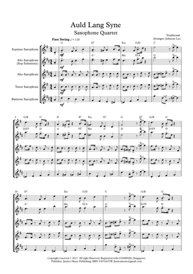 Auld Lang Syne - Sax Quartet (arr. Johnson Lee)
