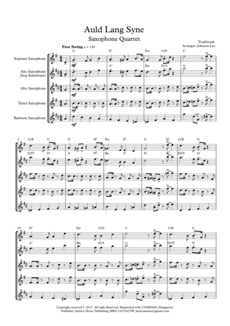 Auld Lang Syne - Sax Quartet (arr. Johnson Lee)