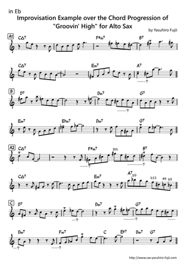 Improvisation Example over the Chord Progression of "Groovin' High" for Alto Sax