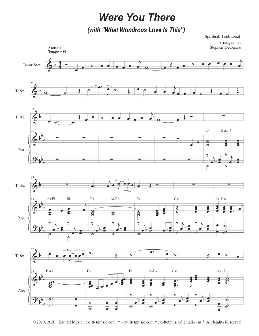Were You There (with "What Wondrous Love Is This") (Tenor Saxophone and Piano) (arr. Stephen DeCesare)