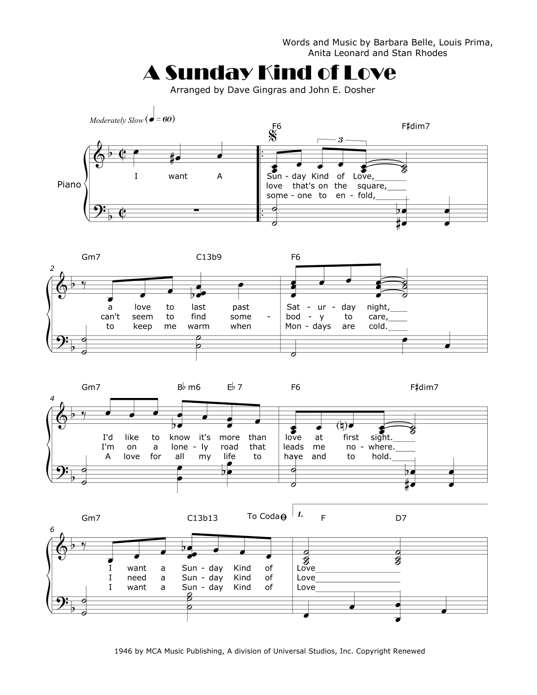 A Sunday Kind Of Love (arr. Dave Gingras and John E. Dosher)