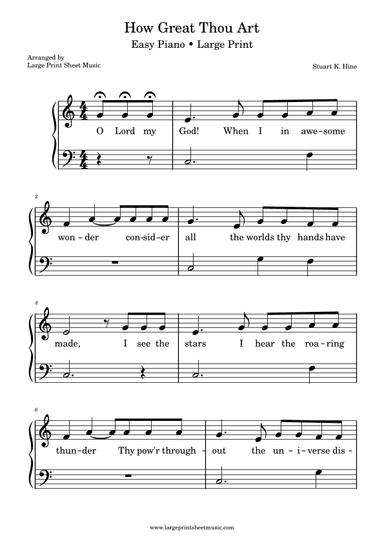 How Great Thou Art Easy Piano Solo (arr. Large Print Sheet Music)