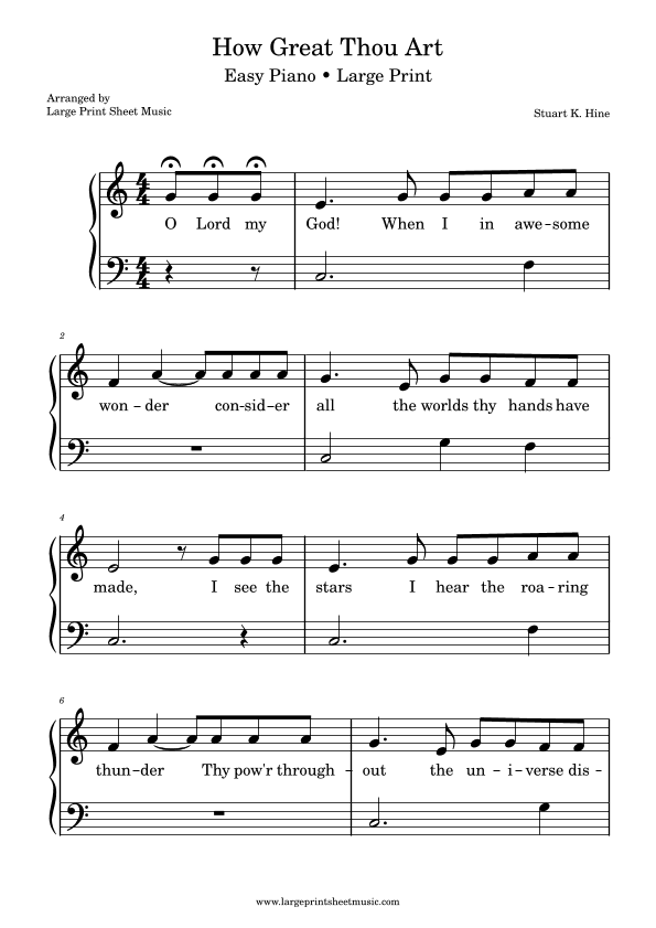 How Great Thou Art Easy Piano Solo (arr. Large Print Sheet Music)