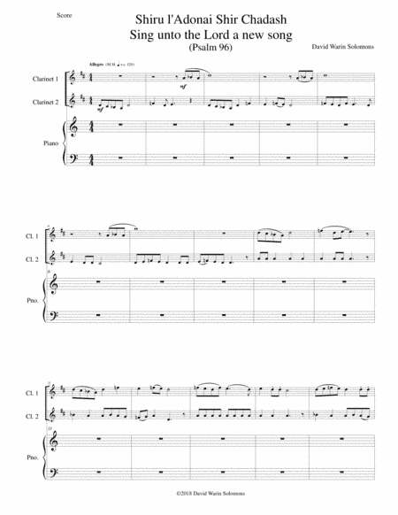 Shiru l'adonai shir chadash - O sing unto the LORD a new song - (Psalm 96) for 2 clarinets and piano