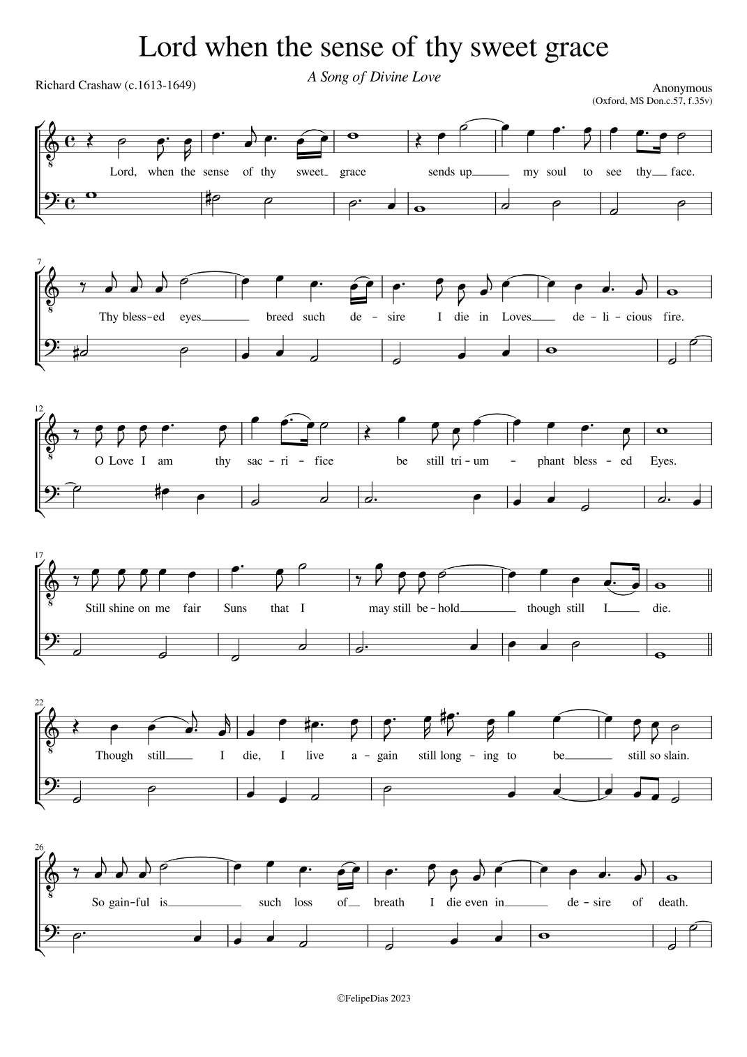A Song of Divine Love: Lord when the sense of thy sweet grace (arr. Early Music Scores)