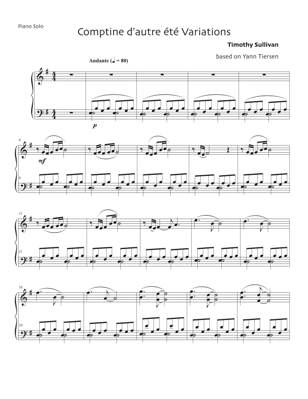 Comptine D'un Autre Été: L'après-midi (arr. Timothy Sullivan)