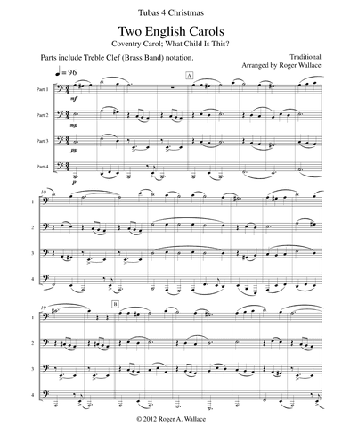 Two English Carols (Coventry Carol; What Child Is This?) - Tuba Quartet (arr. Roger Wallace)