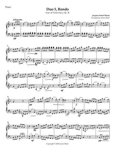 Mazas Duo 5, Rondo for piano (from 18 Violin Duos, Op. 38) (arr. Aaron Meier)