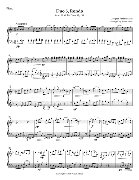 Mazas Duo 5, Rondo for piano (from 18 Violin Duos, Op. 38) (arr. Aaron Meier)