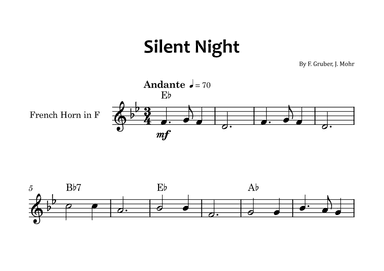 Silent Night - French horn solo with chord symbols (arr. Glauco Fernandes)