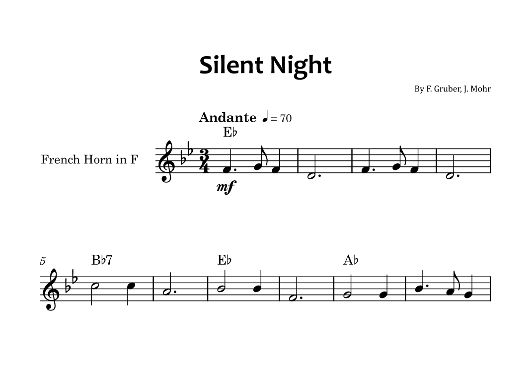 Silent Night - French horn solo with chord symbols (arr. Glauco Fernandes)